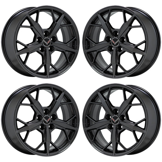19x8.5 20x11 Corvette C8 black chrome wheels rims Factory OEM GM set 14011 14012