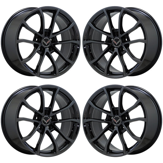 19x10" 20x12" Corvette GS C7 Black Chrome wheels rims Factory OEM GM 5542 5543