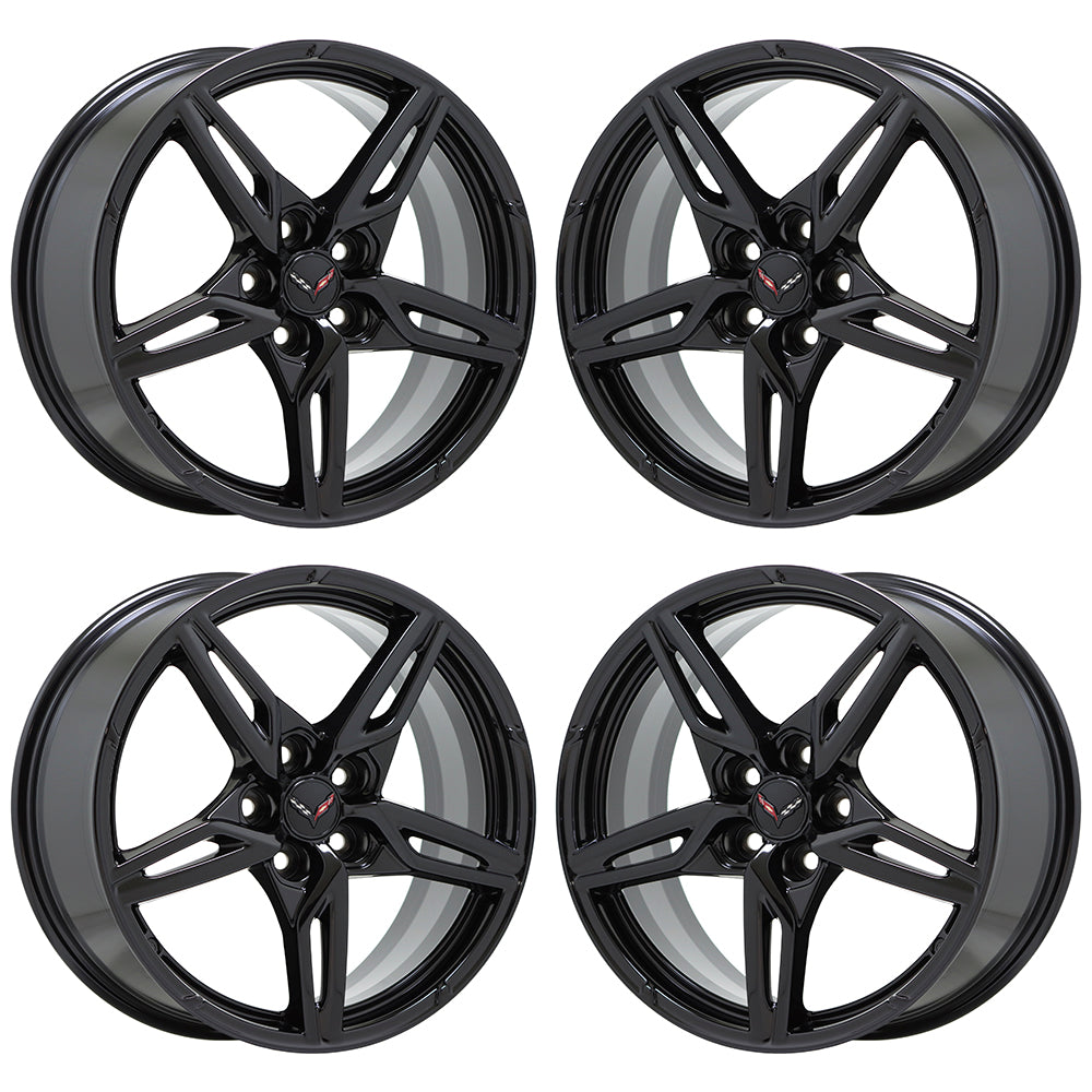 19x8.5" 20x11" Corvette C8 Gloss Black wheels rims Factory OEM GM 14007 14008