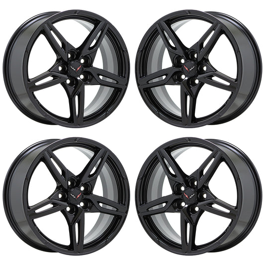 19x8.5" 20x11" Corvette C8 Gloss Black wheels rims Factory OEM GM 14007 14008