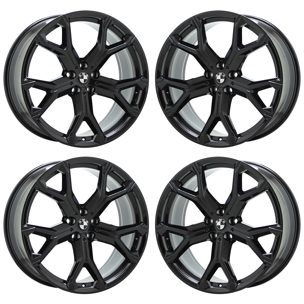 21" BMW X5 X6 Gloss Black Wheels Rims Factory OEM Set 86466 86468