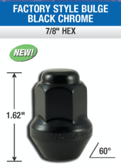 61148FSBC M14x1.5 Black Chrome Factory Style Bulge (Gorilla)
