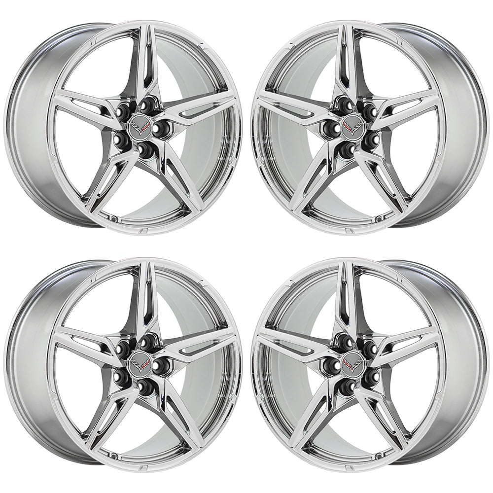 19x8.5" 20x11" Corvette C8 Bright Chrome wheels rims Factory OEM set 14007 14008