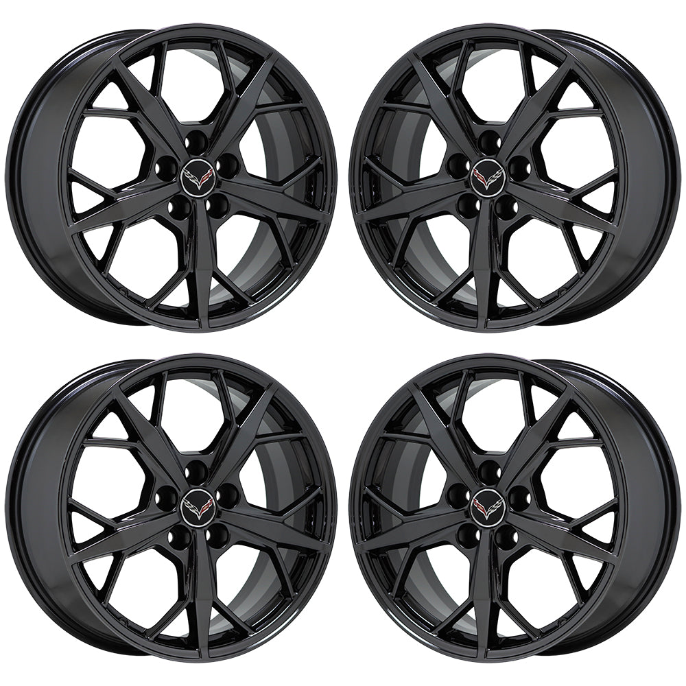 19x8.5 20x11 Corvette C8 black chrome wheels rims Factory OEM GM set 14011 14012