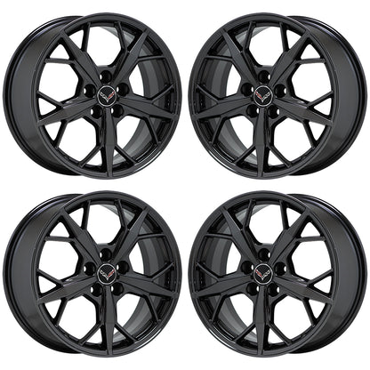 19x8.5 20x11 Corvette C8 black chrome wheels rims Factory OEM GM set 14011 14012