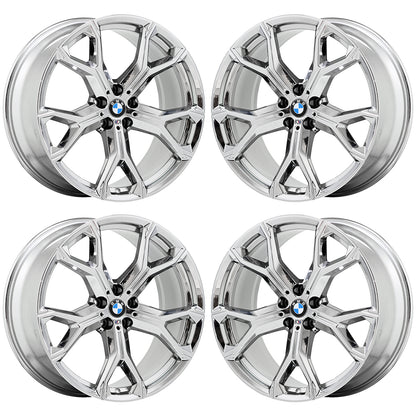 21x9.5 21x10.5 BMW X5 X7 Bright Chrome wheels rims OEM set 2019 2020 86466 86468