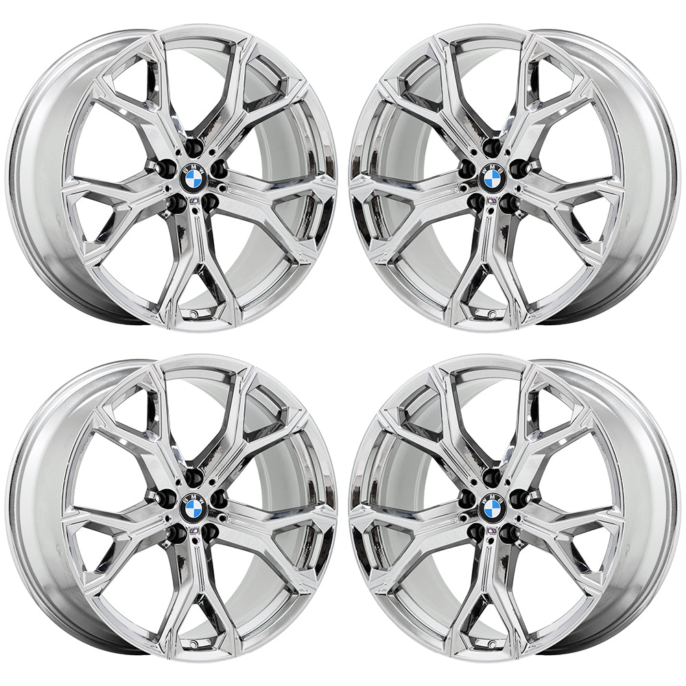 21x9.5 21x10.5 BMW X5 X7 Bright Chrome wheels rims OEM set 2019 2020 86466 86468