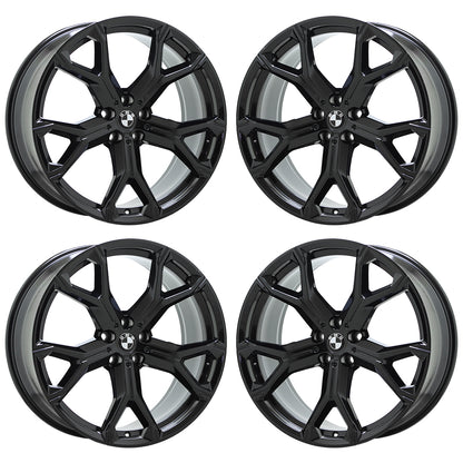 21" BMW X5 X6 Gloss Black Wheels Rims Factory OEM Set 86466 86468