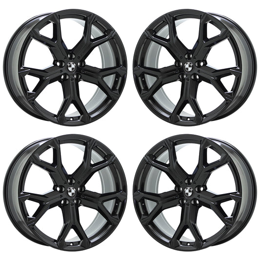 21" BMW X5 X6 Gloss Black Wheels Rims Factory OEM Set 86466 86468