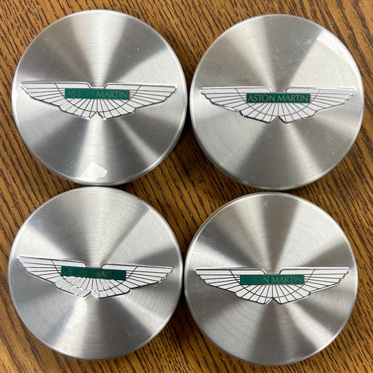 140mm Aston Martin DB9 Volante OEM Brushed Silver Center Caps #6G331A096AA set