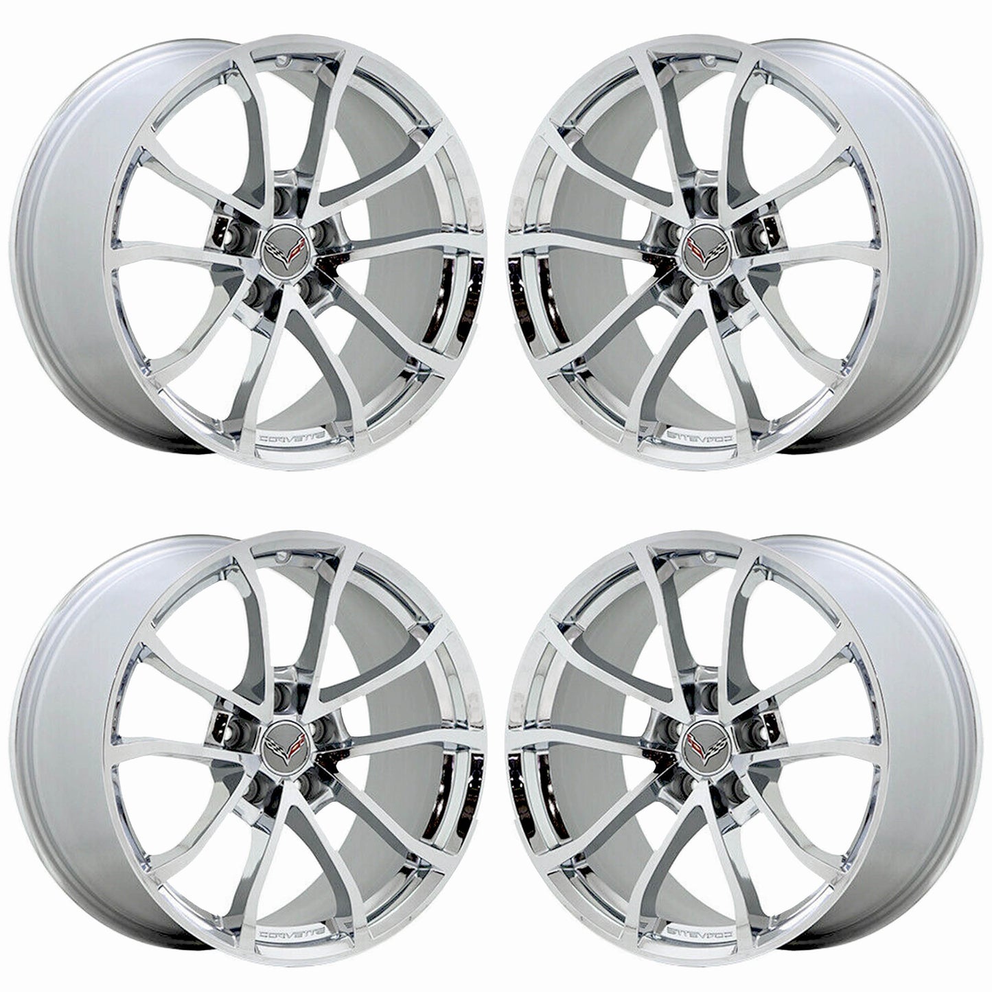 19x10" 20x12" Corvette C6 C7 Bright Chrome wheels rims Factory OEM set 5542 5543